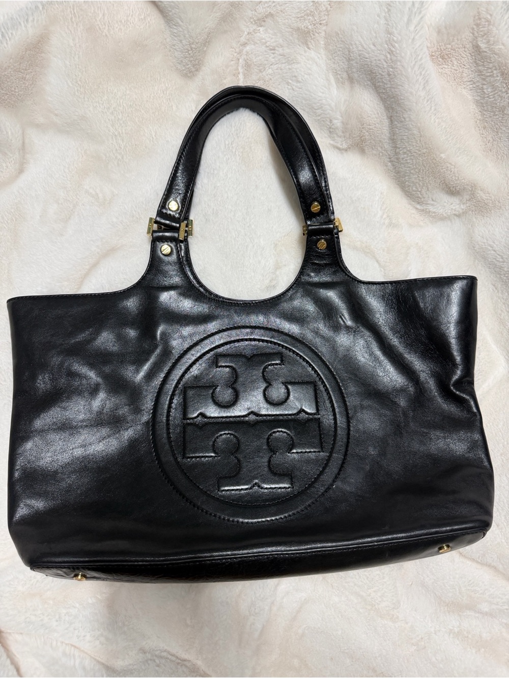 Tory Burch Black Leather Logo Tote